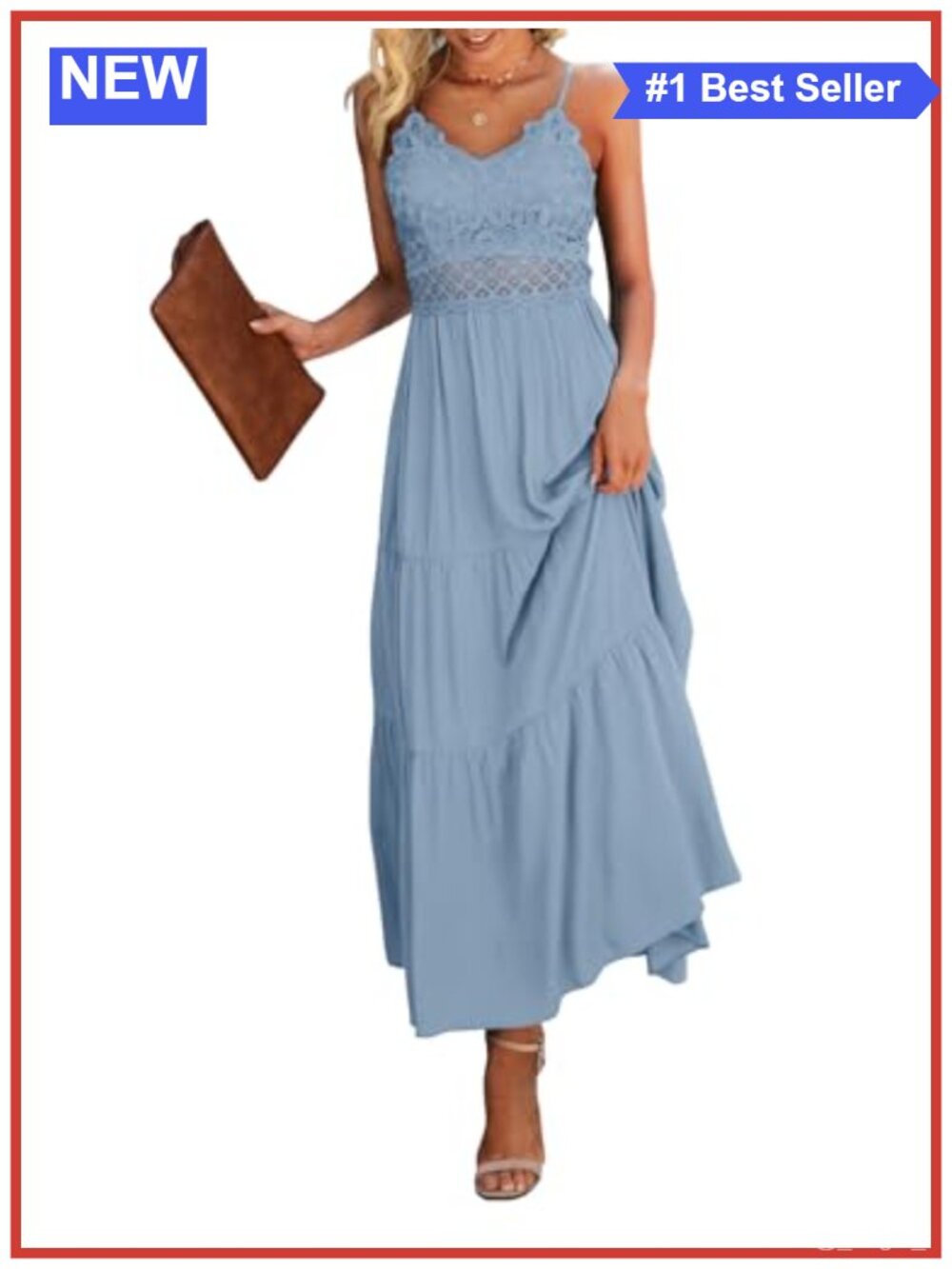 Women's Crochet Lace Maxi Dress Spaghetti Strap Beach Wedding Guest